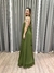 Vestido de festa frente única com recorte delicado e saia fluida - Verde Oliva