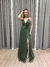 Vestido de festa longo com decote em V, aplicação de flor e fenda - Verde Oliva - comprar online