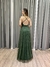 Vestido de festa longo com decote em V, aplicação de flor e fenda - Verde Oliva na internet