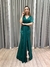 Vestido de festa longo manga curta com drapeado e fenda frontal - Verde Esmeralda na internet