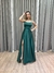 Vestido de festa longo com alça, saia evasê e fenda - Verde Esmeralda