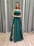 Vestido de festa longo com alça, saia evasê e fenda - Verde Esmeralda - comprar online