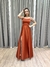 Vestido de festa longo com alça, saia evasê e fenda - Terracota na internet