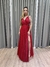 Vestido de festa longo decote cruzado, abertura lateral e fenda - Vermelho