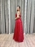Vestido de festa longo decote cruzado, abertura lateral e fenda - Vermelho - loja online