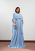Vestido de festa longo com saia plissada e manga sobreposta - Azul Serenity