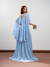 Vestido de festa longo com saia plissada e manga sobreposta - Azul Serenity - comprar online