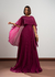 Vestido de festa longo com saia plissada e manga sobreposta - Fucsia