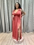 Vestido de festa longo com laço na alça, decote em V, fenda e brilho - Terracota na internet