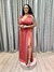Vestido de festa longo com laço na alça, decote em V, fenda e brilho - Terracota