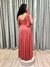 Vestido de festa longo com laço na alça, decote em V, fenda e brilho - Terracota - loja online