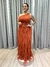 Vestido de festa longo nula manga, com babado na vertical e brilho - Terracota na internet