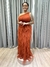 Vestido de festa longo nula manga, com babado na vertical e brilho - Terracota - comprar online
