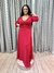 Vestido de festa longo com manga longa, decote em V e tecido fluido - Vermelho