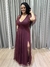Vestido de festa longo manga em tule, decote em V e fenda - Marsala - comprar online