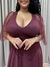 Imagem do Vestido de festa longo manga em tule, decote em V e fenda - Marsala