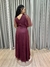 Vestido de festa longo manga em tule, decote em V e fenda - Marsala - loja online