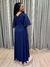 Vestido de festa longo manga curta, fenda e tecido fluido - Azul Marinho - loja online