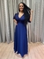 Vestido de festa longo manga curta com renda no busto e saia fluida - Azul Marinho - comprar online