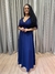 Vestido de festa longo manga curta com renda no busto e saia fluida - Azul Marinho na internet