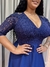 Vestido de festa longo manga curta com renda no busto e saia fluida - Azul Marinho na internet