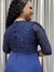 Vestido de festa longo manga curta com renda no busto e saia fluida - Azul Marinho
