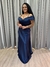 Vestido de festa longo com alça e faixa no no busto e ombro, com bolso - Azul Marinho na internet