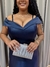 Imagem do Vestido de festa longo com alça e faixa no no busto e ombro, com bolso - Azul Marinho