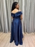 Vestido de festa longo com alça e faixa no no busto e ombro, com bolso - Azul Marinho - Muzza | Vestidos de Festa para Madrinhas, Formandas e Convidadas