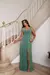 Vestido de festa longo alça, com decote em V, com fenda e aberto nas costas - Verde Oliva Claro