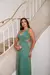 Vestido de festa longo alça, com decote em V, com fenda e aberto nas costas - Verde Oliva Claro na internet