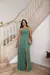 Vestido de festa longo alça, com decote em V, com fenda e aberto nas costas - Verde Oliva Claro - comprar online