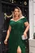 Vestido de festa longo alça, transpassado no busto e fenda - Verde Esmeralda - loja online