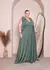 Vestido de festa longo regata com laço no ombro, decote em V, faixa na cintura - Verde Oliva