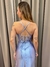 Imagem do Vestido de festa longo alça com corselete, drapeado, fenda e trançado nas costas - Azul Serenity