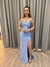 Vestido de festa longo alça com corselete, drapeado, fenda e trançado nas costas - Azul Serenity na internet