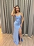 Vestido de festa longo alça com corselete, drapeado, fenda e trançado nas costas - Azul Serenity - comprar online