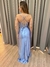 Vestido de festa longo alça com corselete, drapeado, fenda e trançado nas costas - Azul Serenity - loja online