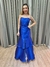Vestido de festa longo tomara que caia, com saia em camada e fenda frontal - Azul Royal - comprar online