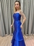 Vestido de festa longo tomara que caia, com saia em camada e fenda frontal - Azul Royal na internet