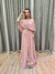 Vestido de festa longo com capa sobreposta, decote em V, com fenda frontal - Rose na internet