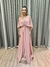 Vestido de festa longo com capa sobreposta, decote em V, com fenda frontal - Rose
