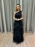 Vestido de festa longo nula manga, com saia em camadas - Preto - comprar online