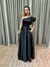 Vestido de festa longo nula manga, com babado estruturado e com bolso - Preto na internet