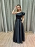 Vestido de festa longo nula manga, com babado estruturado e com bolso - Preto - comprar online