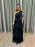 Vestido de festa longo nula manga, com saia em camadas - Preto
