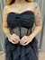 Vestido de festa longo tomara que caia, corselete com transparência , saia com babado e fenda - Preto - loja online