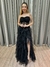 Vestido de festa longo tomara que caia, corselete com transparência , saia com babado e fenda - Preto - Muzza | Vestidos de Festa para Madrinhas, Formandas e Convidadas