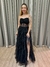 Vestido de festa longo tomara que caia, corselete com transparência , saia com babado e fenda - Preto - comprar online