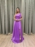 Vestido de festa longo nula manga com detalhe no ombro e fenda - Lilas Lavanda